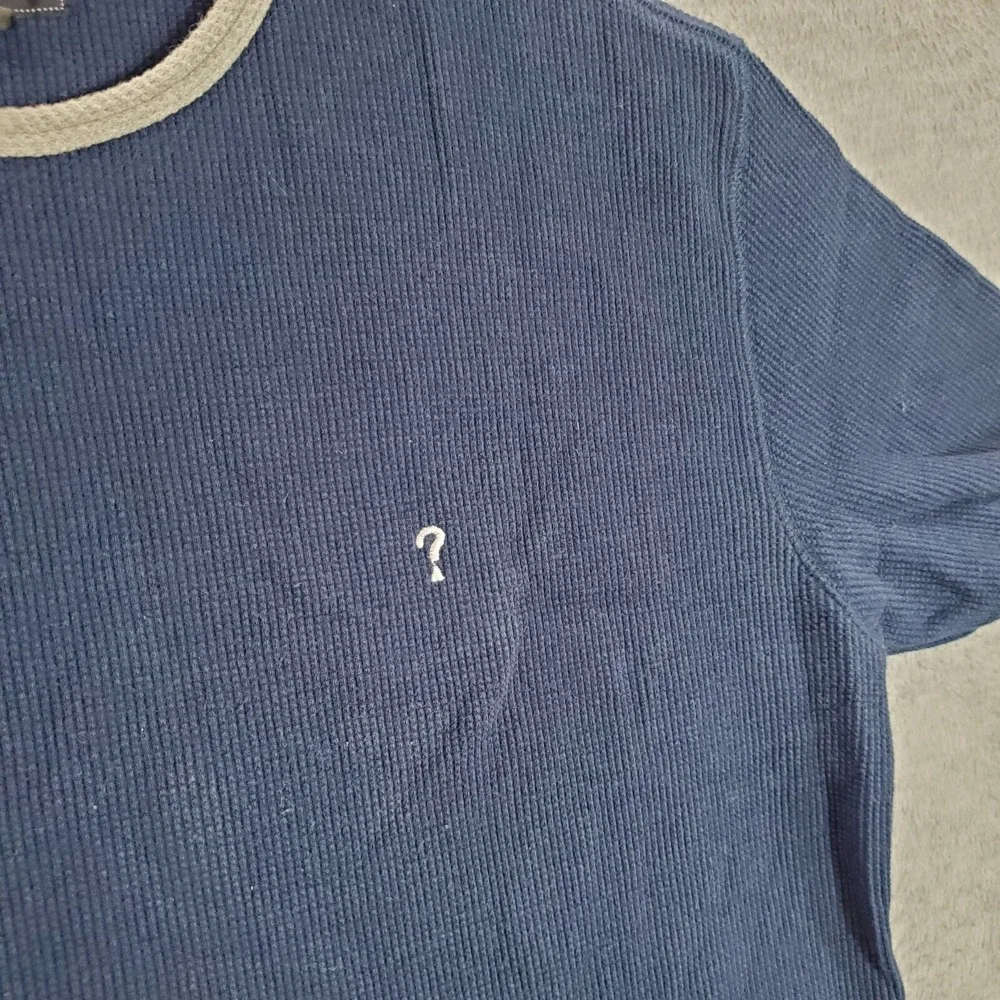 VINTAGE Guess Boys T-Shirt 2XL Blue Ringer Waffle Knit Logo Embroidered Peru 90s